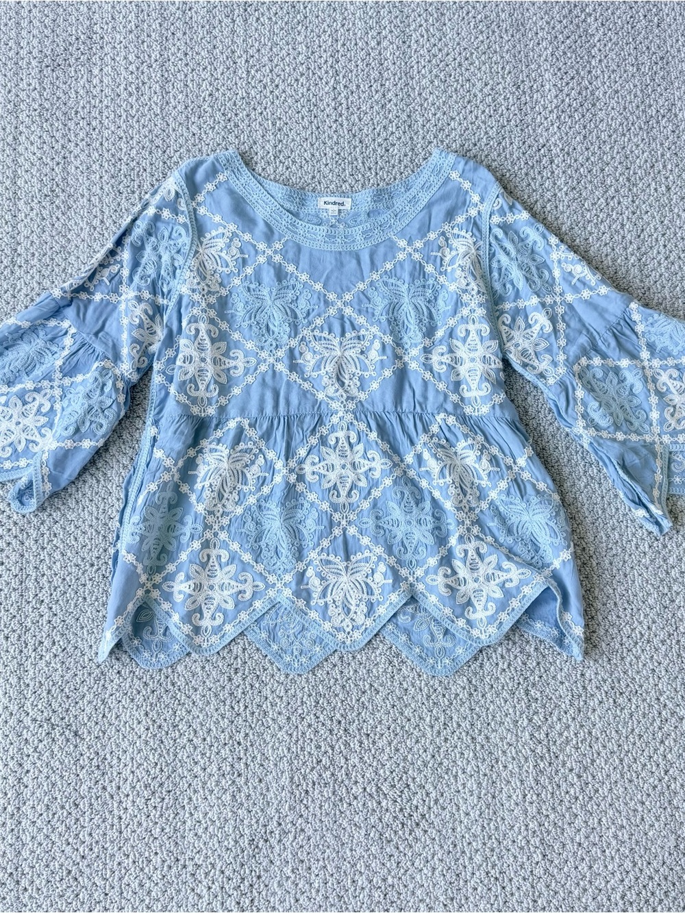 Kindred Spirit Light Blue Embroidered Tunic Top